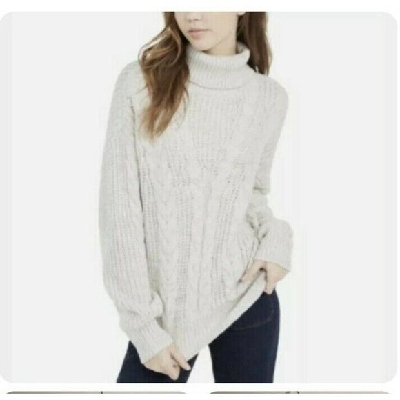 Crave‎ Fame Juniors Gray Cable Knit Long Sleeve Acrylic Turtleneck Sweater SZ S - Picture 1 of 8
